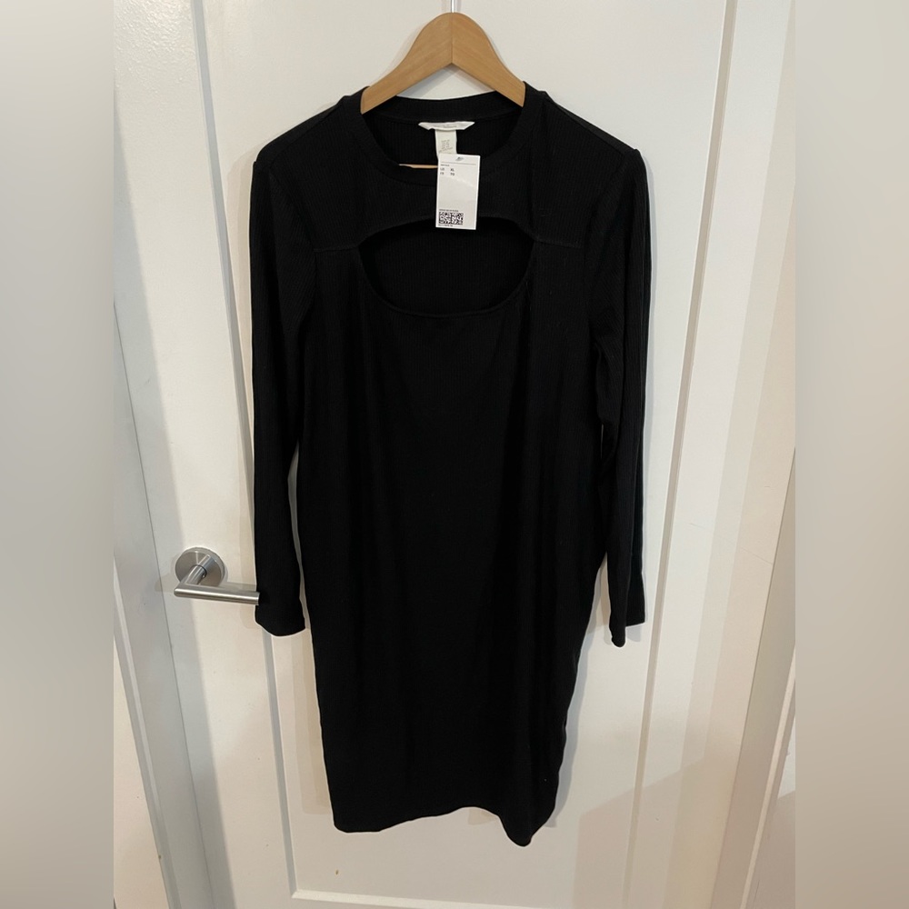 H&M NWT Black Bodycon Maernity Cut out scoop neck long sleeve dress XL